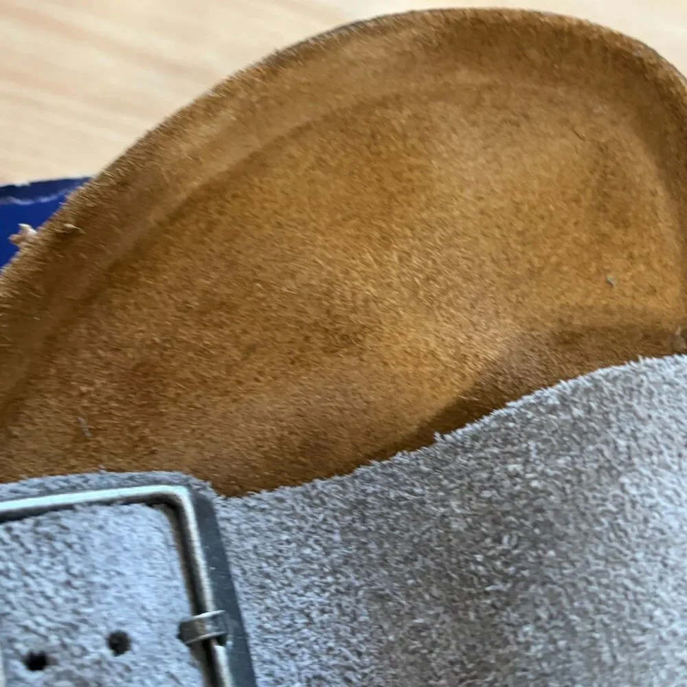 Birkenstock Sandals Arizona Suede Leather Stone Blue Adjustable Strap EUC EU 41